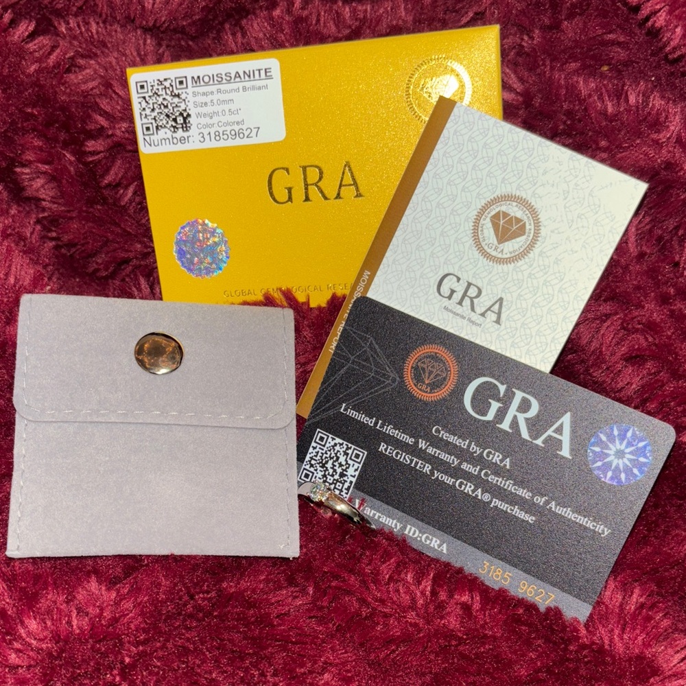 NWT GRA Moissanite Silver Ring with Certificate and Packaging (size 6-10)